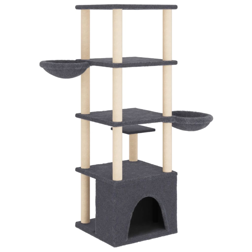 Sötétszürke macskabútor szizál kaparófákkal 147 cm - Image 4