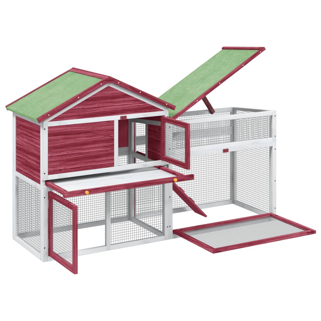 Piros tömör fenyőfa nyúlketrec 185,5 x 60,5 x 109,5 cm - Image 5