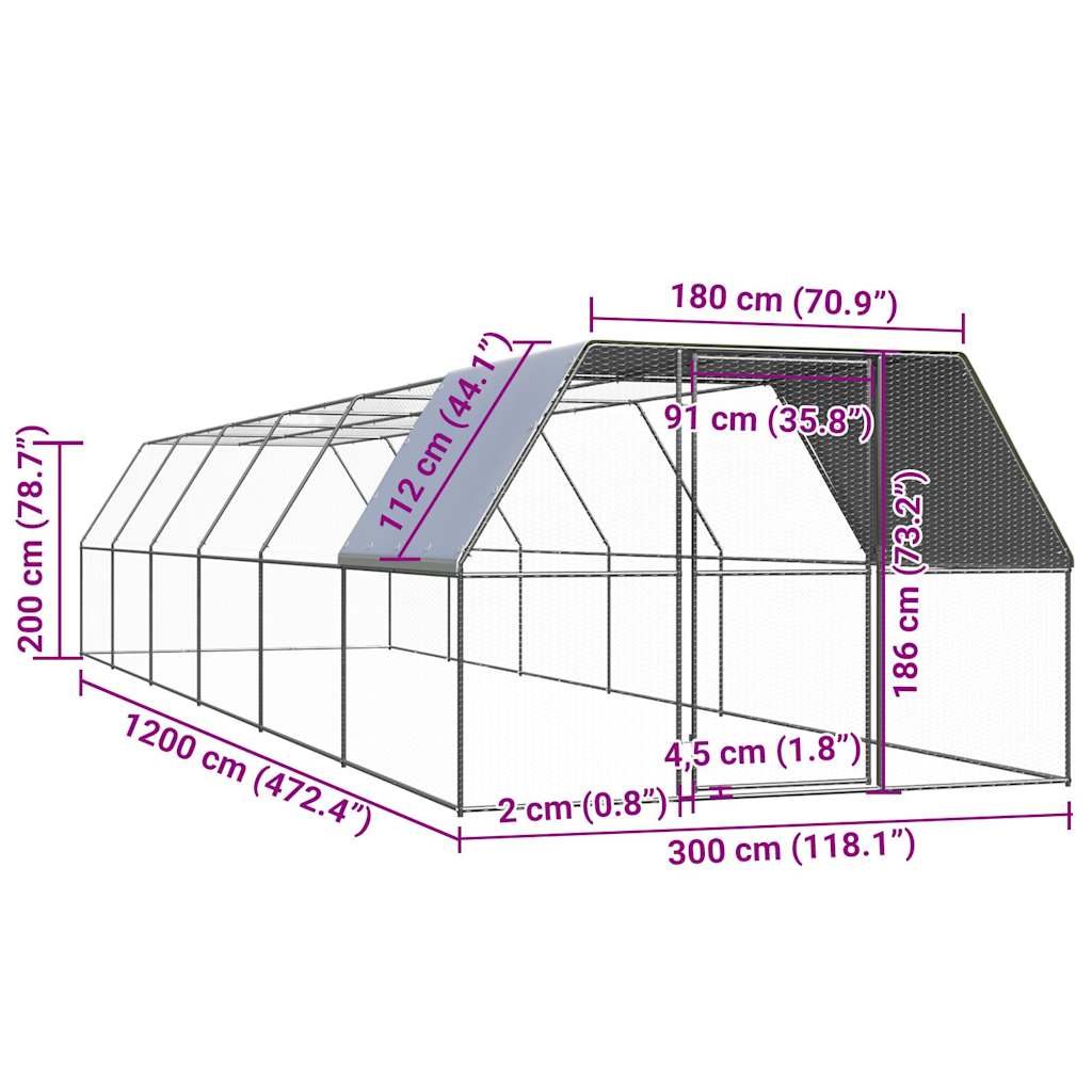 Kültéri horganyzott acél tyúkól 3 x 12 x 2 m - Image 5