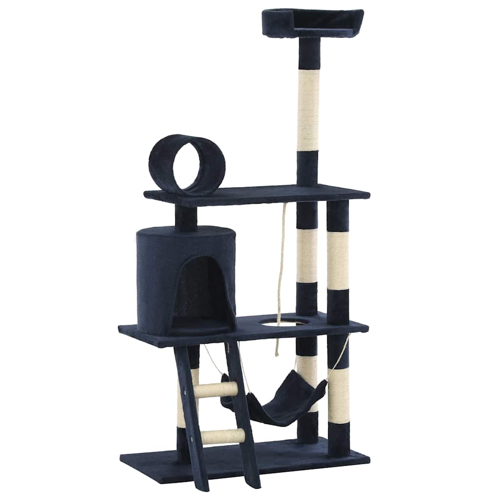 Sötétkék macskabútor szizál kaparófákkal 140 cm - Image 3