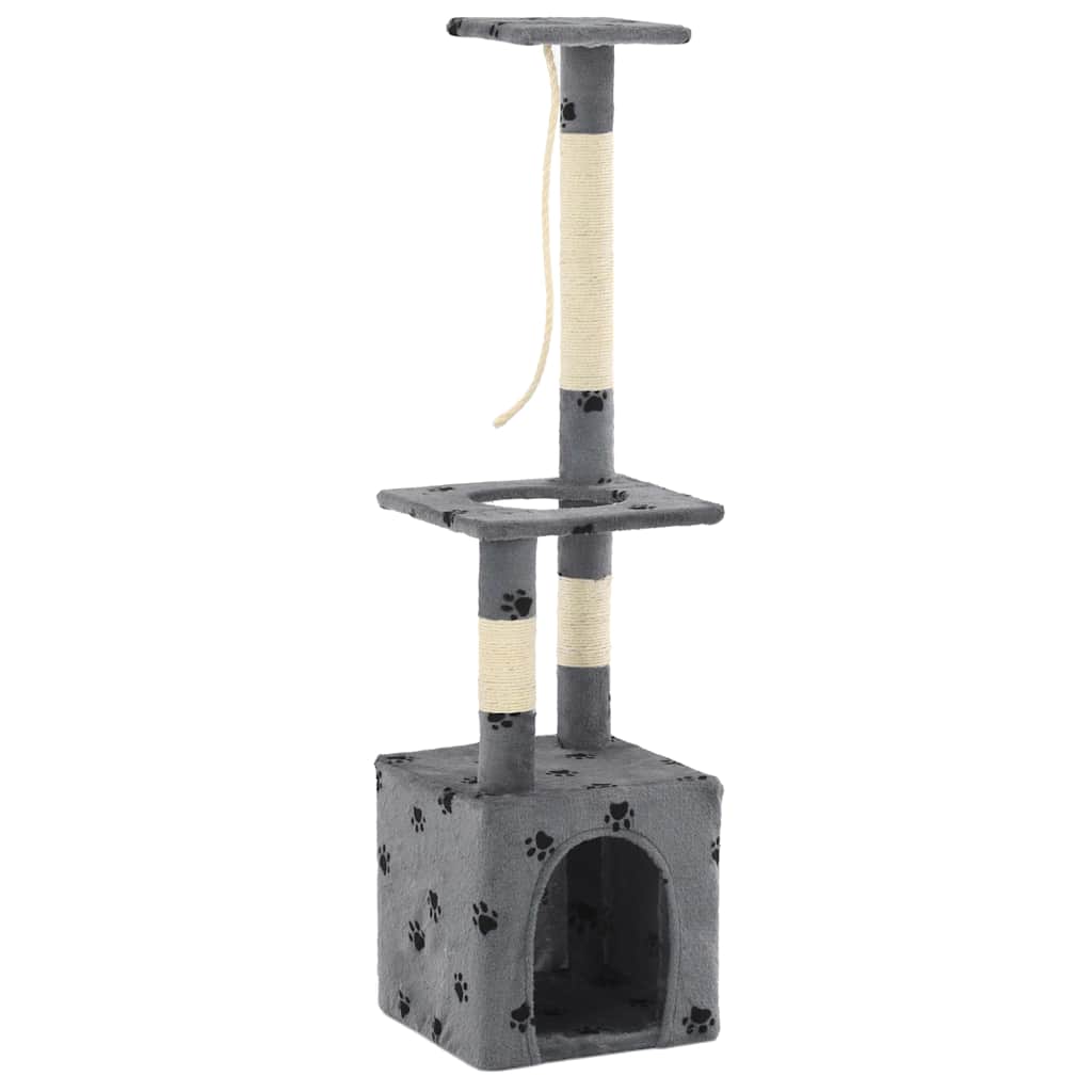 Szürke, mancsmintás macskabútor szizál kaparófákkal 109 cm - Image 3