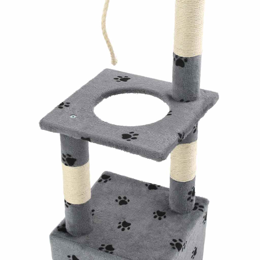 Szürke, mancsmintás macskabútor szizál kaparófákkal 109 cm - Image 5