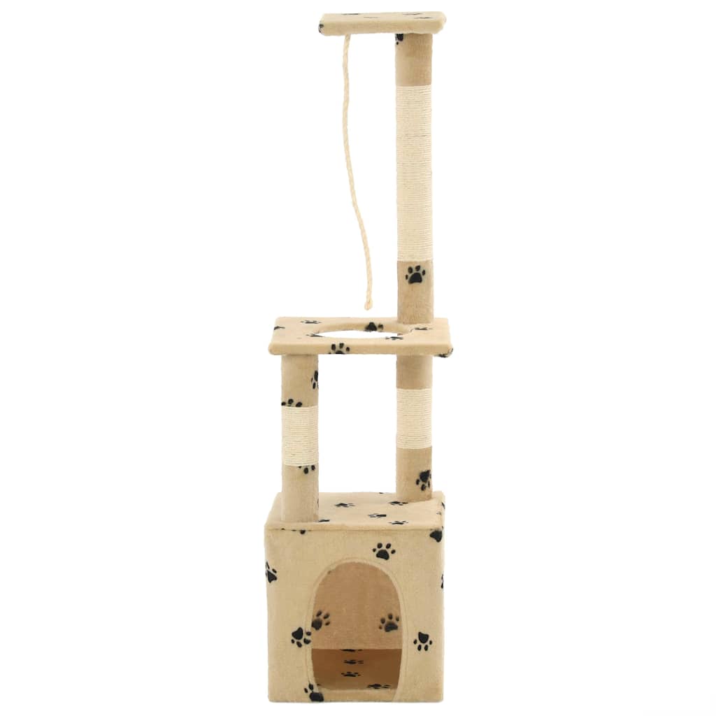 Bézs, mancsmintás macskabútor szizál kaparófákkal 109 cm - Image 2