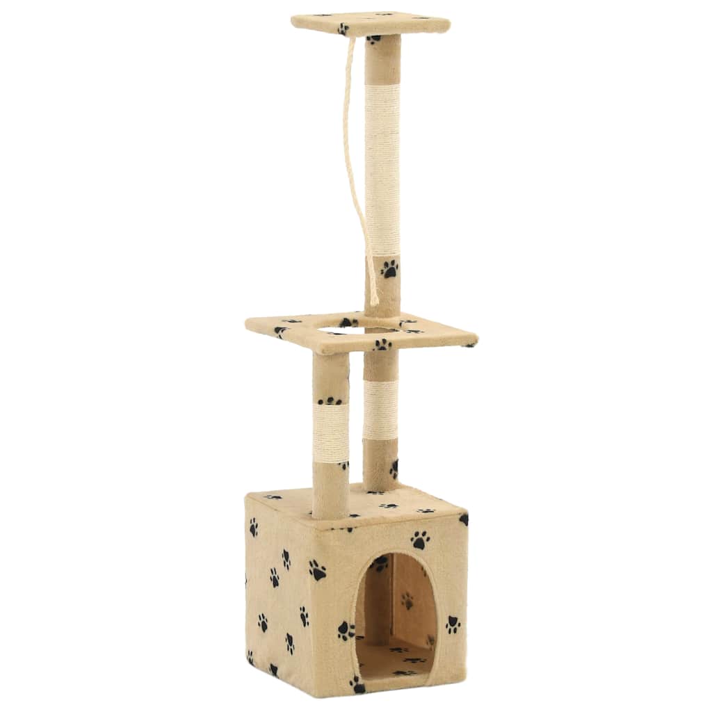Bézs, mancsmintás macskabútor szizál kaparófákkal 109 cm - Image 3