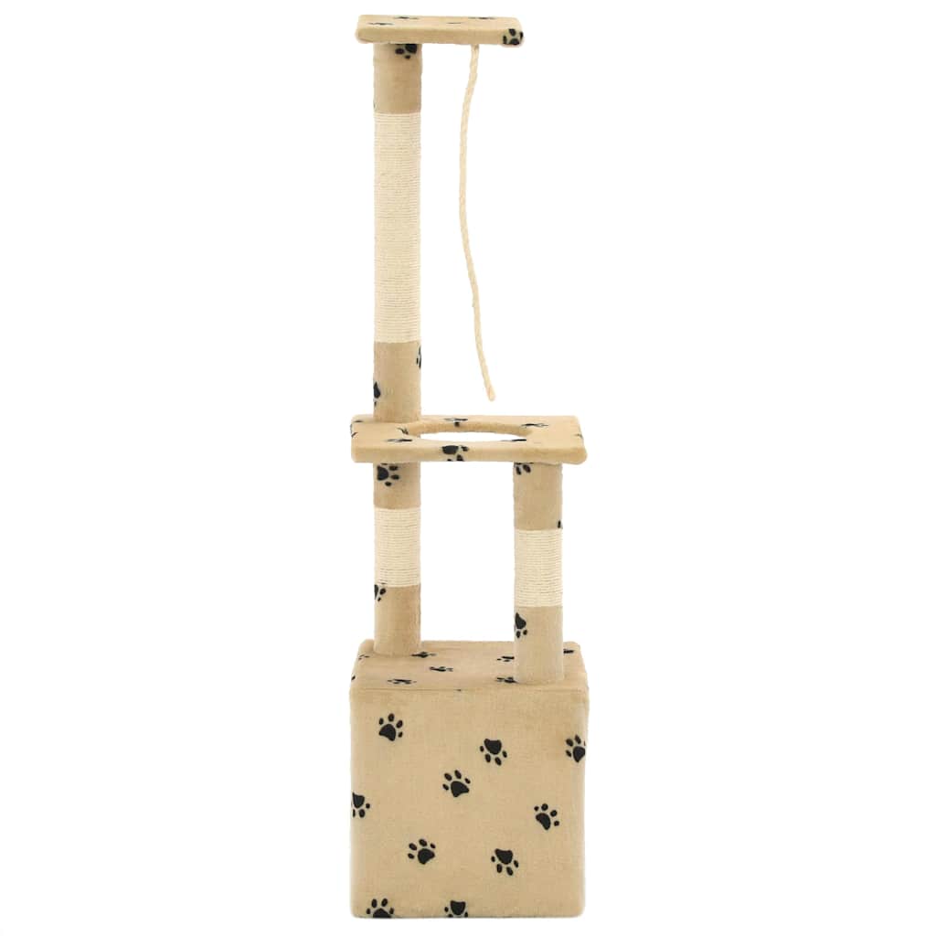 Bézs, mancsmintás macskabútor szizál kaparófákkal 109 cm - Image 4