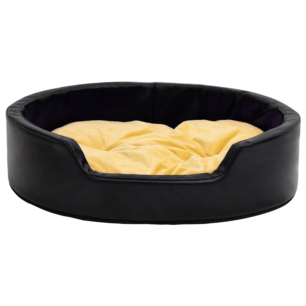 Fekete-sárga plüss és műbőr kutyaágy 99 x 89 x 21 cm - Image 3