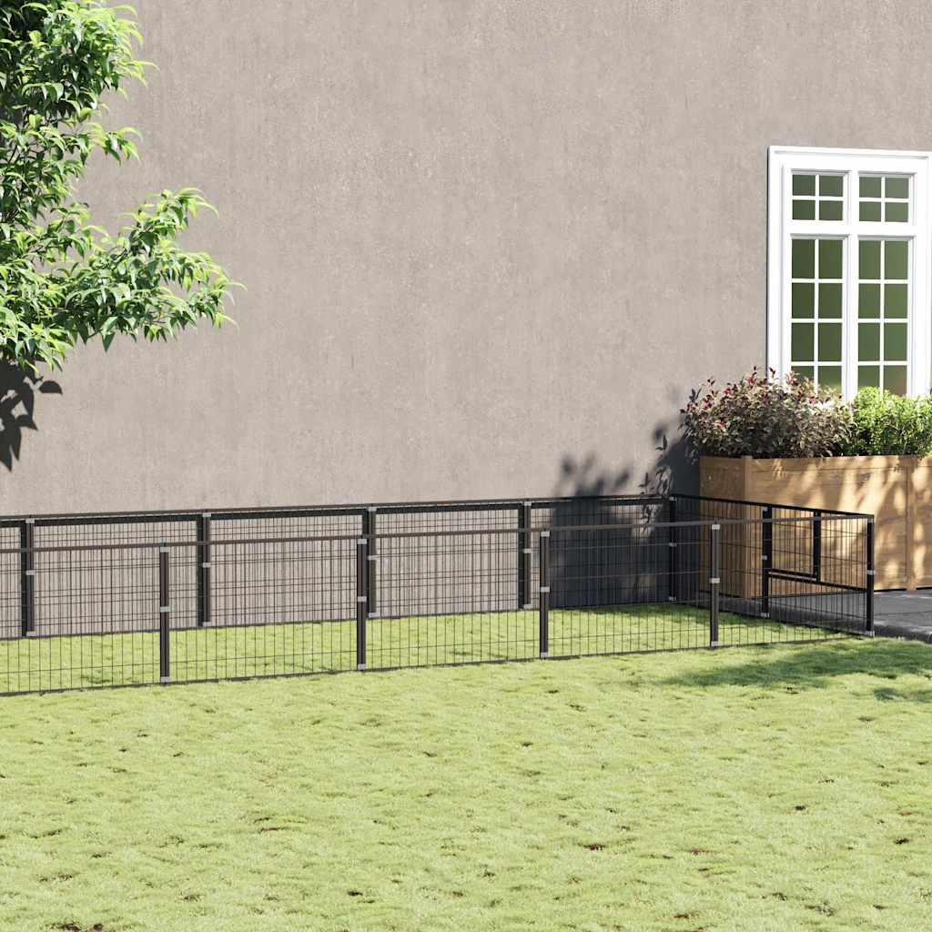 Fekete acél kutyakennel 10 m²