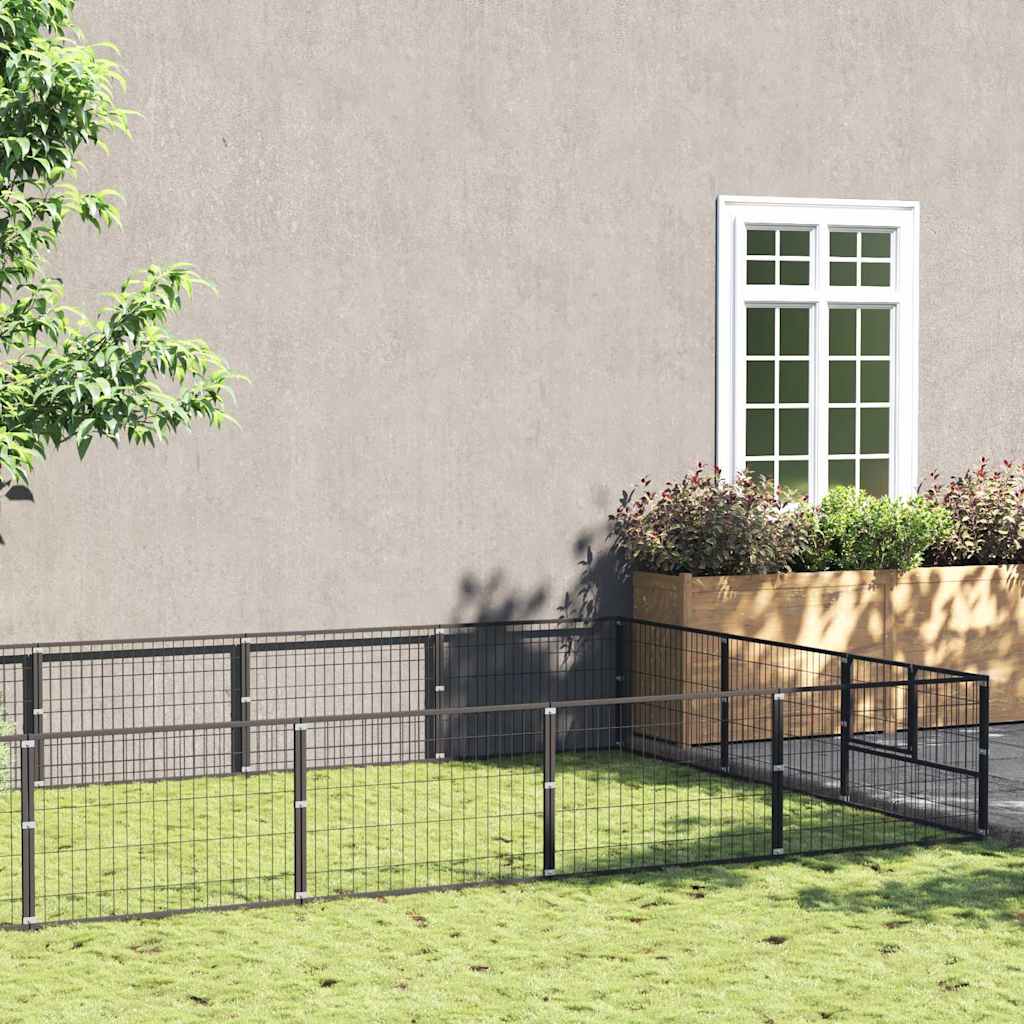 Fekete acél kutyakennel 18 m²