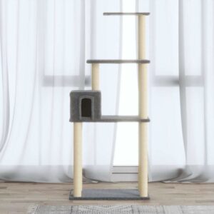 Világosszürke macskabútor szizál kaparófákkal 147 cm