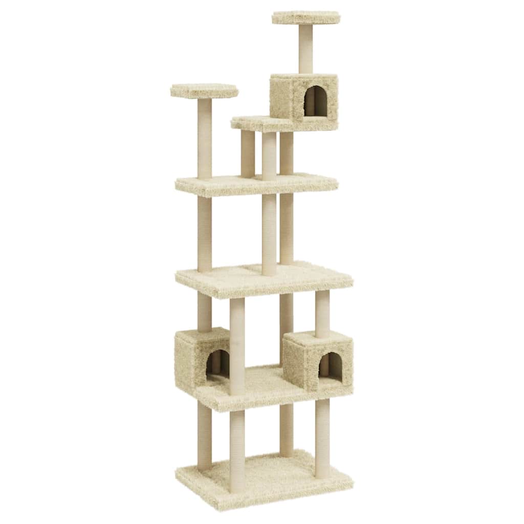 Krémszínű macskabútor szizál kaparófákkal 188 cm - Image 2
