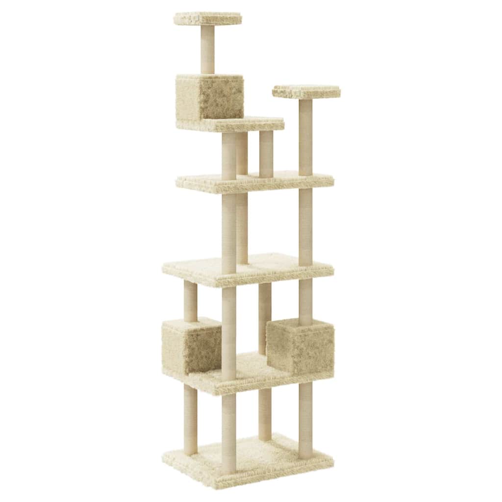 Krémszínű macskabútor szizál kaparófákkal 188 cm - Image 4