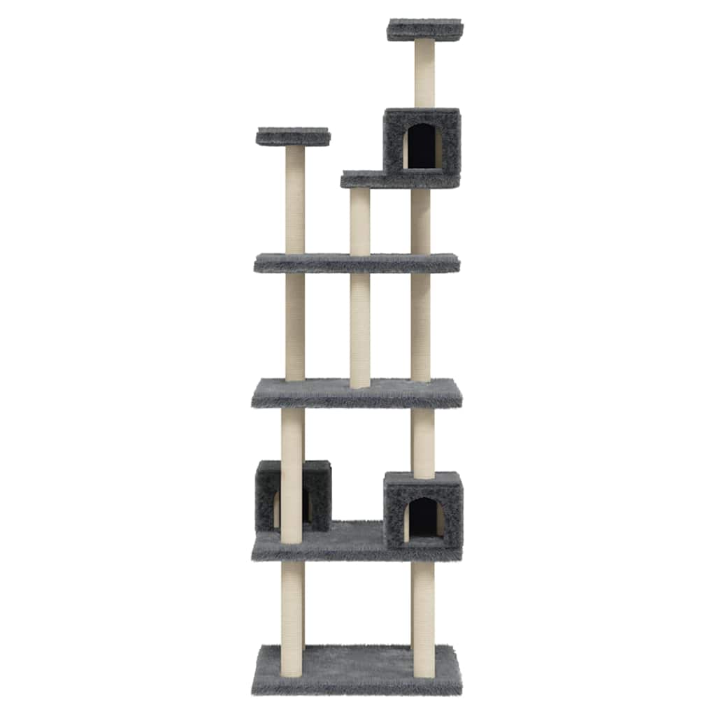 Sötétszürke macskabútor szizál kaparófákkal 188 cm - Image 3