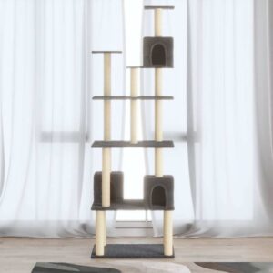 Sötétszürke macskabútor szizál kaparófákkal 188 cm