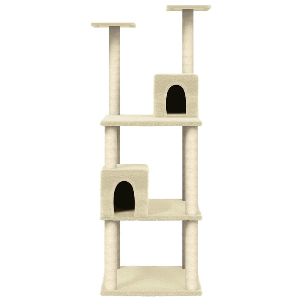 Krémszínű macskabútor szizál kaparófákkal 141 cm - Image 3