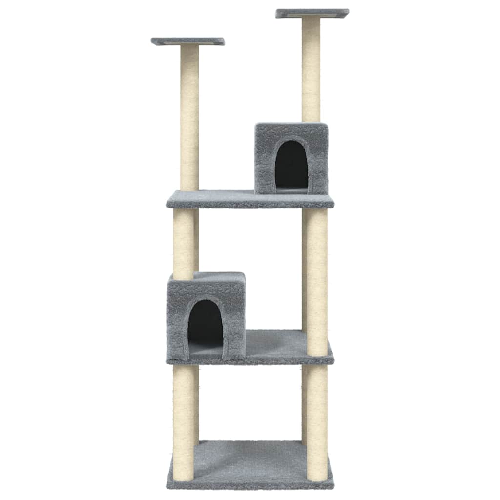 Világosszürke macskabútor szizál kaparófákkal 141 cm - Image 3