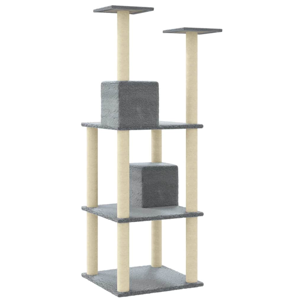 Világosszürke macskabútor szizál kaparófákkal 141 cm - Image 4