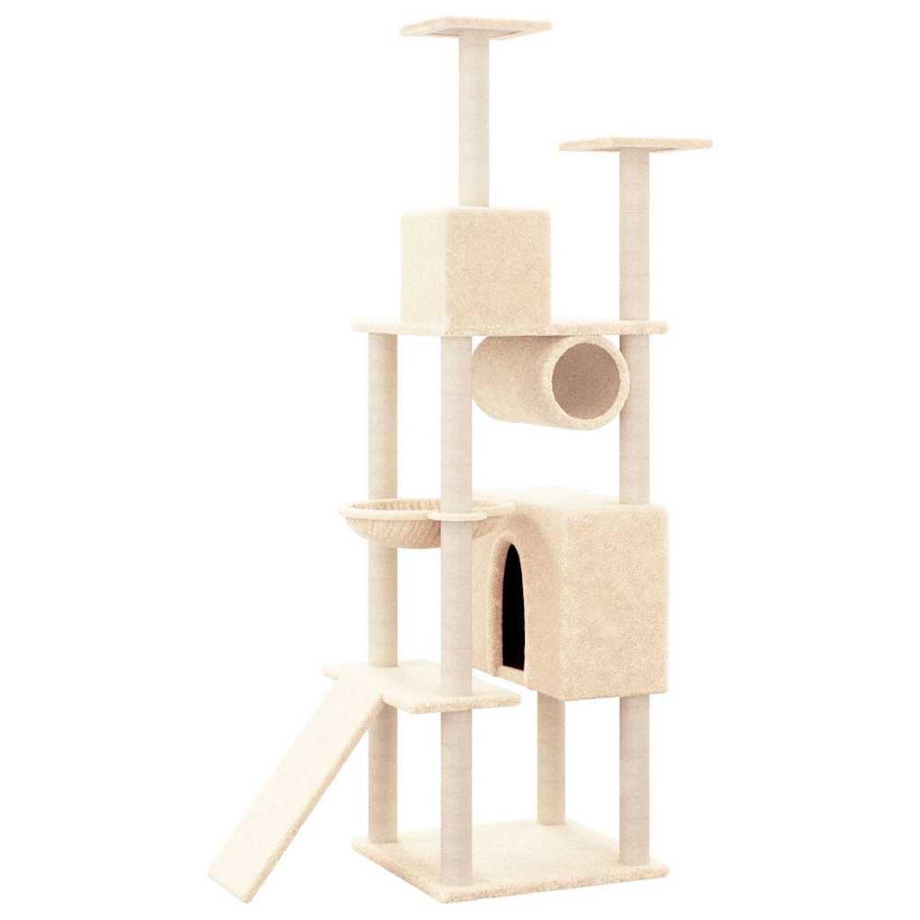 Krémszínű macskabútor szizál kaparófákkal 168 cm - Image 4