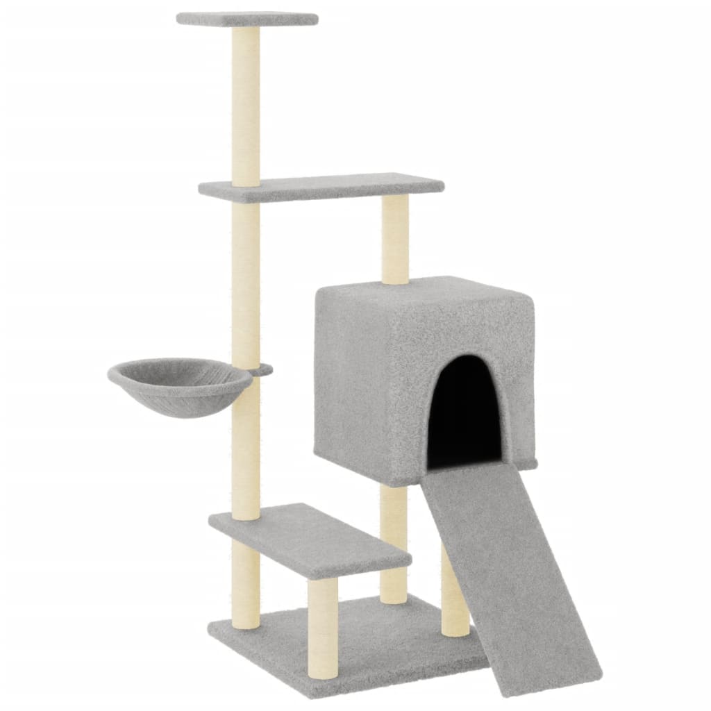 Világosszürke macskabútor szizál kaparófákkal 130,5 cm - Image 2