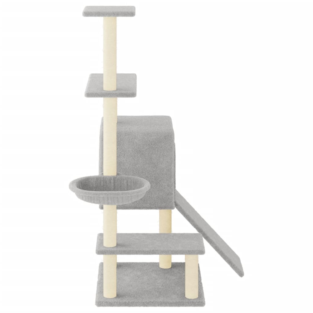 Világosszürke macskabútor szizál kaparófákkal 130,5 cm - Image 5