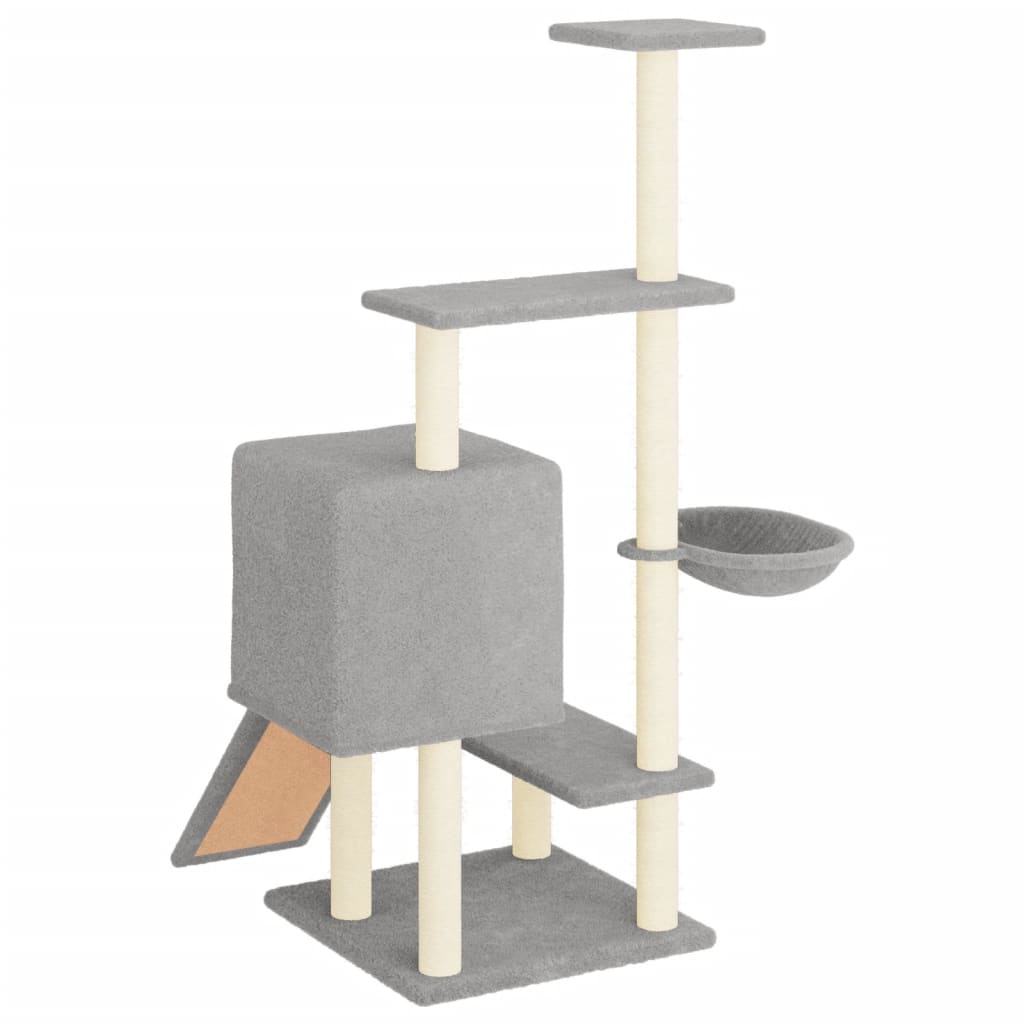Világosszürke macskabútor szizál kaparófákkal 130,5 cm - Image 4