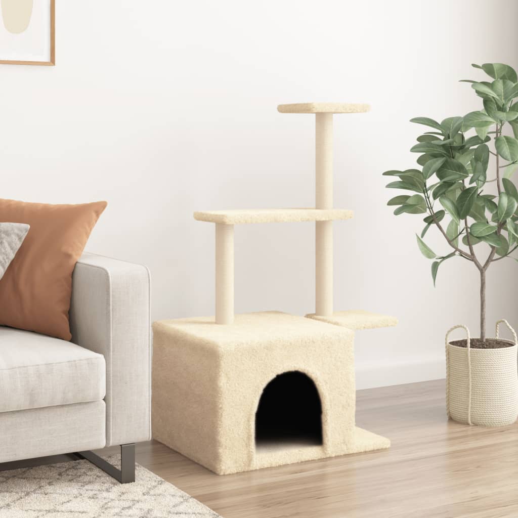 Krémszínű macskabútor szizál kaparófákkal 110 cm - Image 3