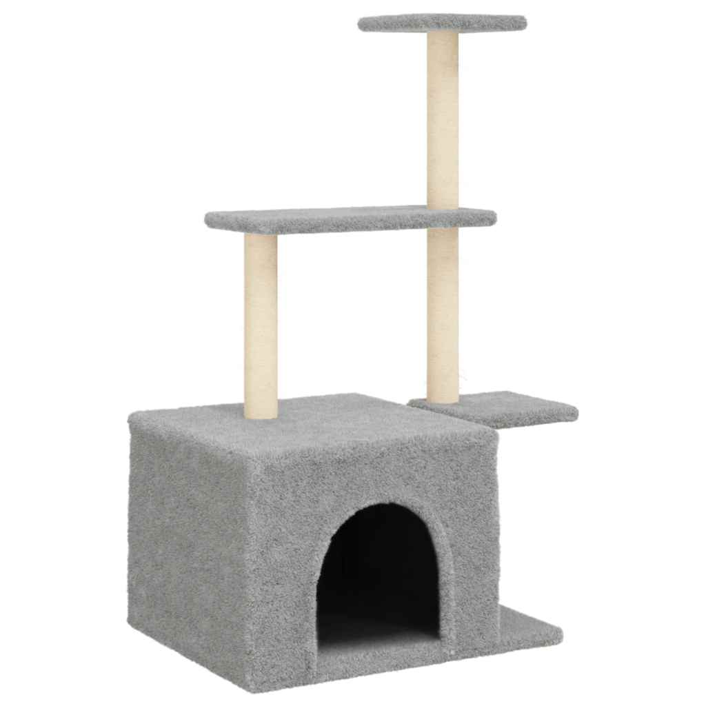 Világosszürke macskabútor szizál kaparófákkal 110 cm - Image 2