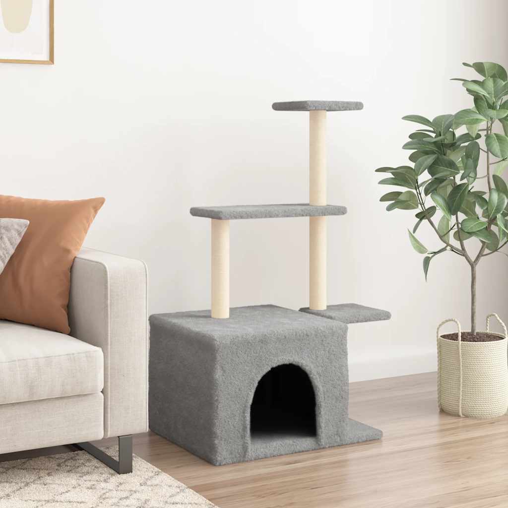 Világosszürke macskabútor szizál kaparófákkal 110 cm - Image 3
