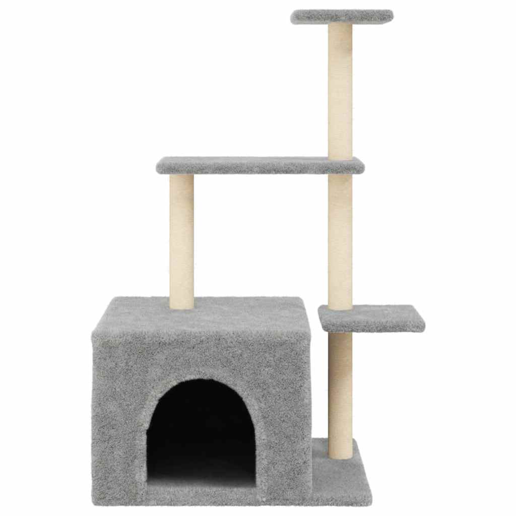 Világosszürke macskabútor szizál kaparófákkal 110 cm - Image 4