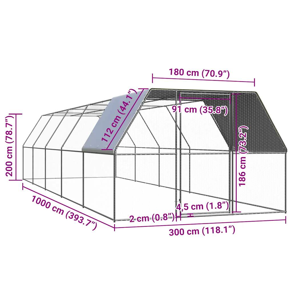 Horganyzott acél tyúkól 3 x 10 x 2 m - Image 5